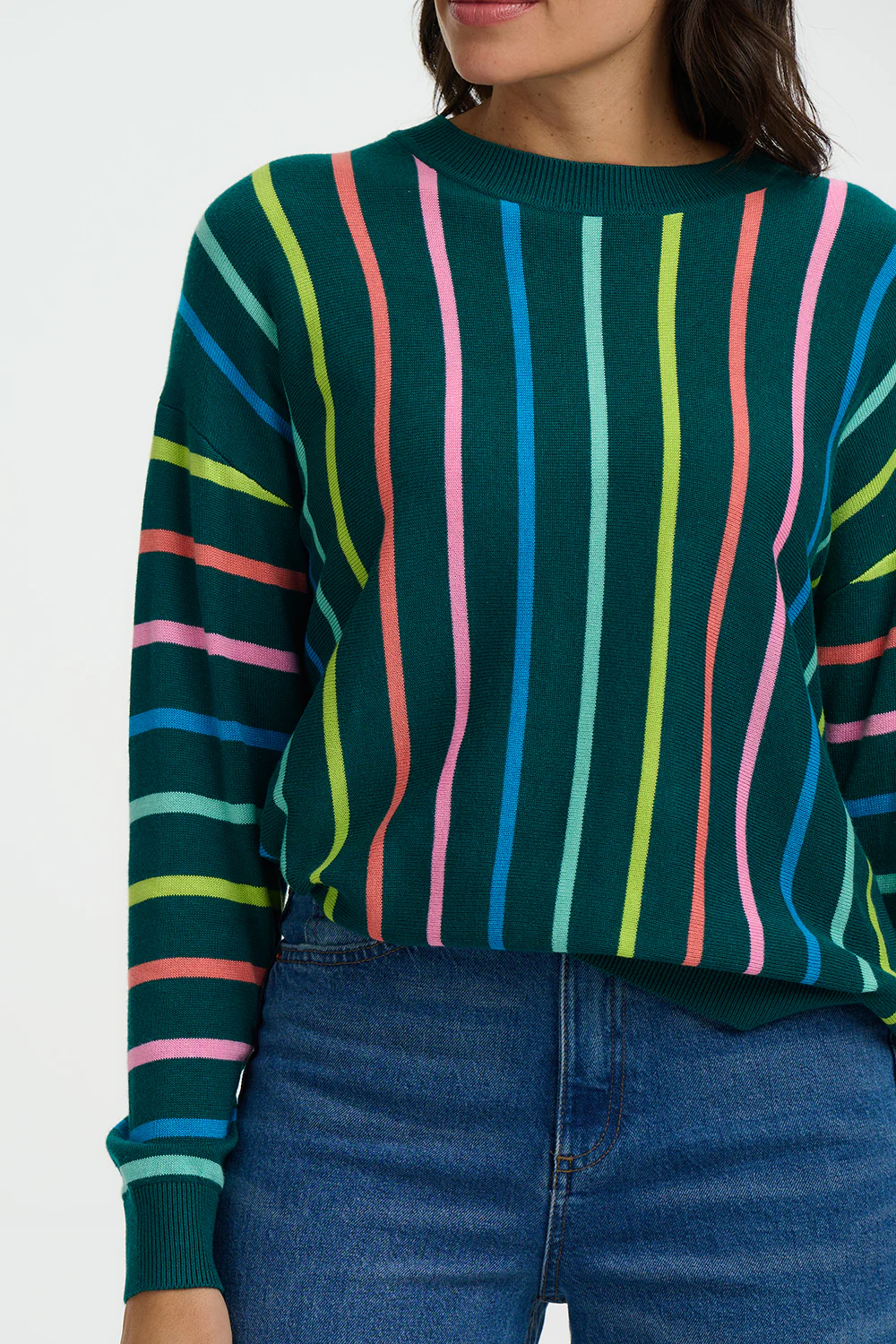 Andi Jumper - Teal, Ombre Rainbow Stripes - Image 3