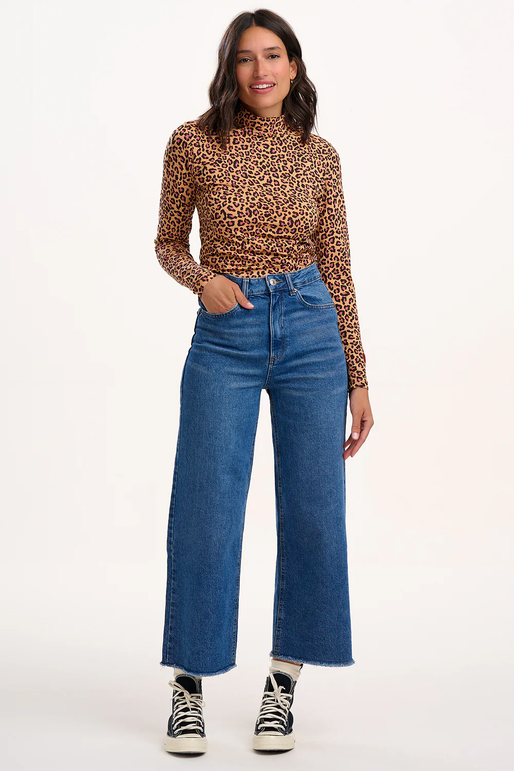 Annika Turtleneck Jersey Top - Tan, Classic Leopard, Heart - Image 3