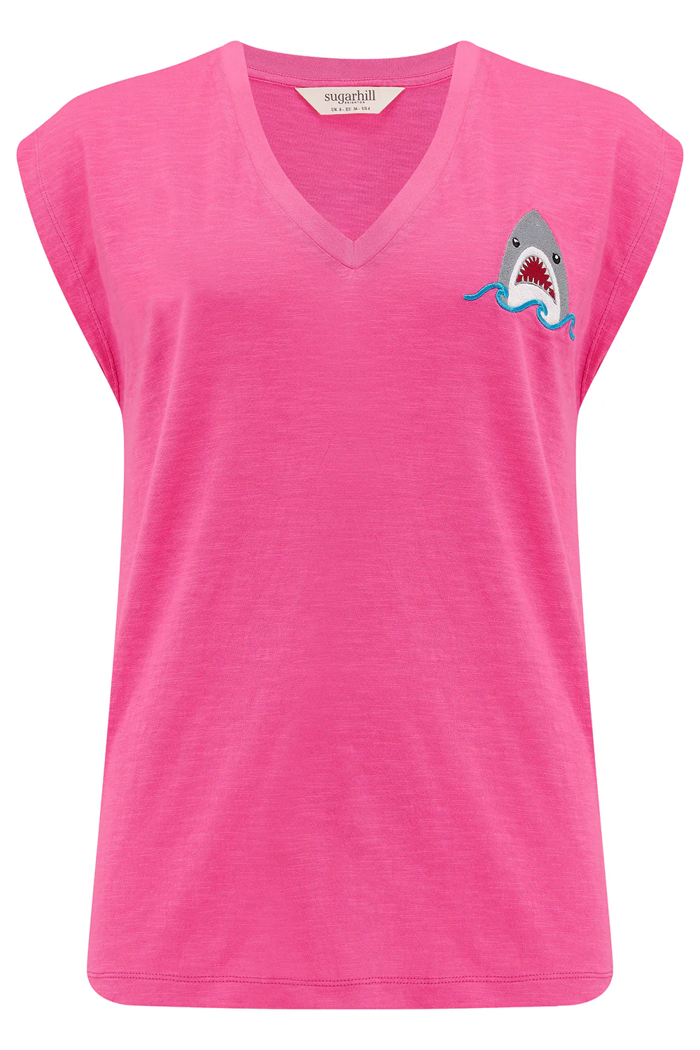 Ariana V-Neck Tank T-shirt - Pink, Fin-tastic Shark - Image 8