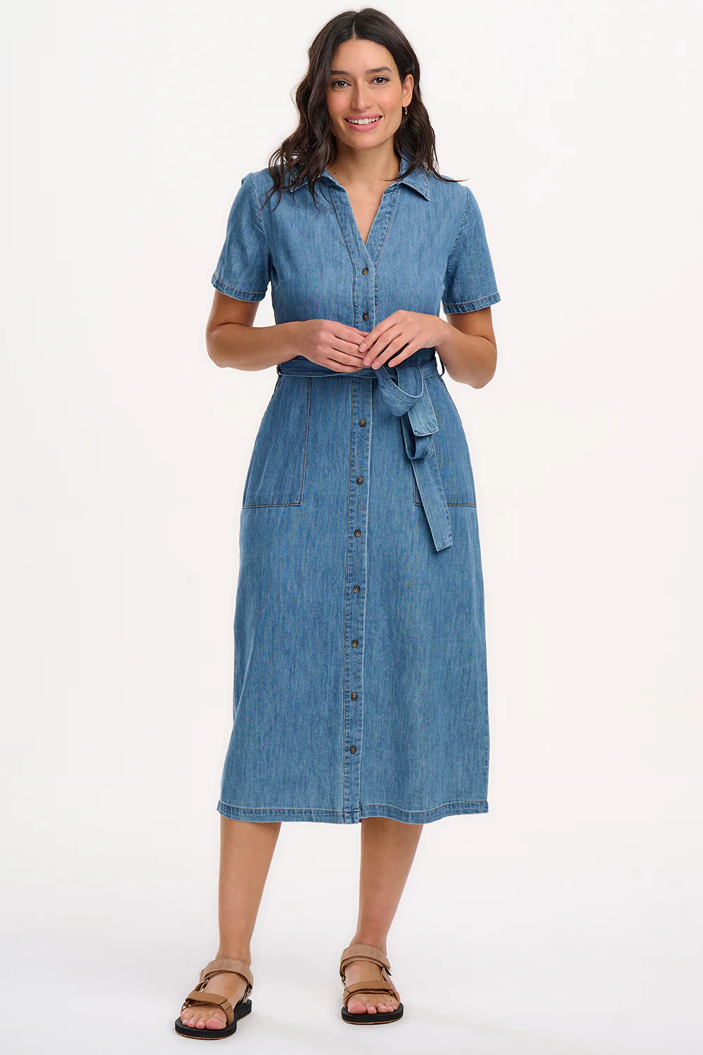 Cloretta Midi Shirt Dress - Mid Blue Denim - Image 3