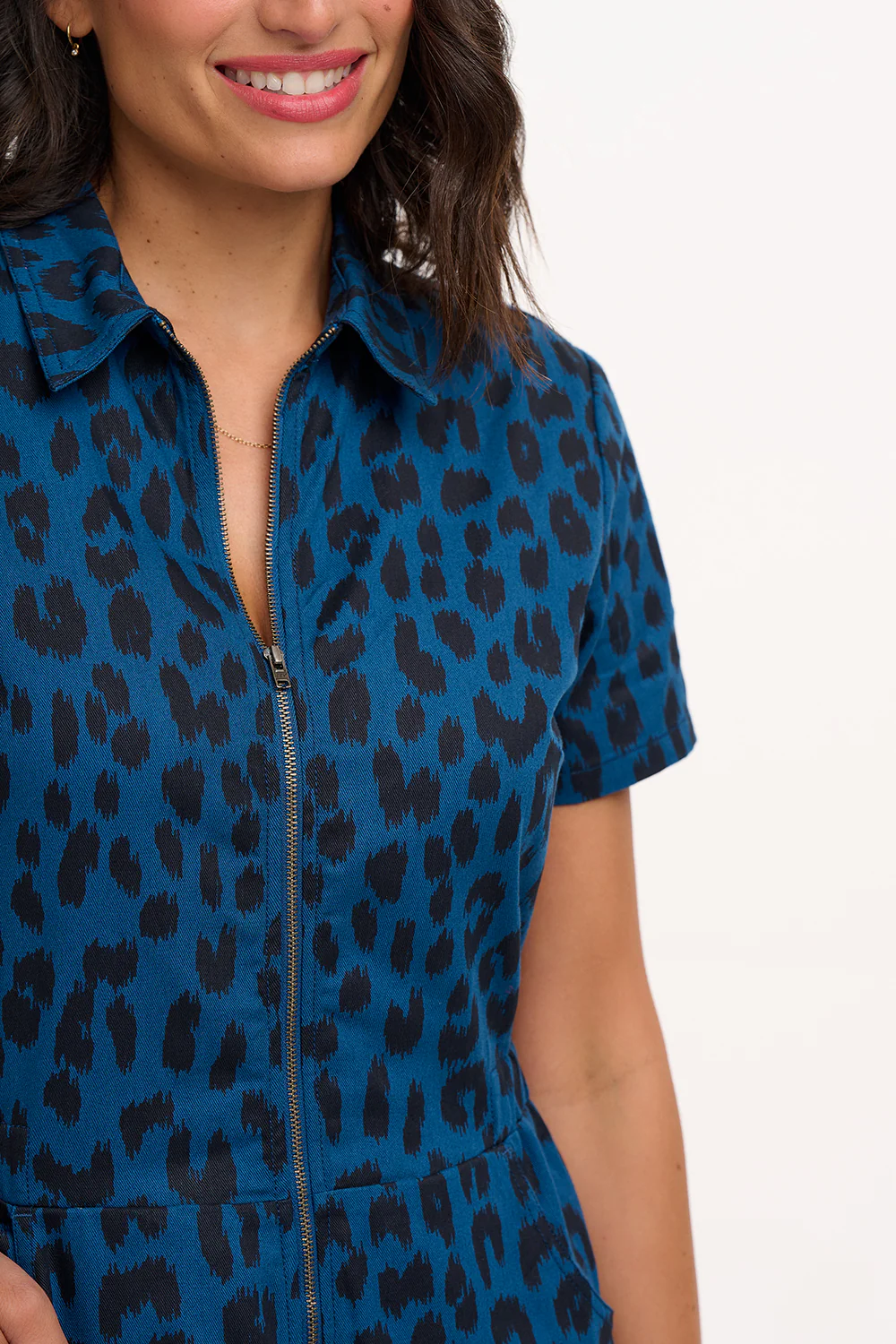 Cora Cropped Jumpsuit - Petrol Navy, Ikat Leopard - Image 3