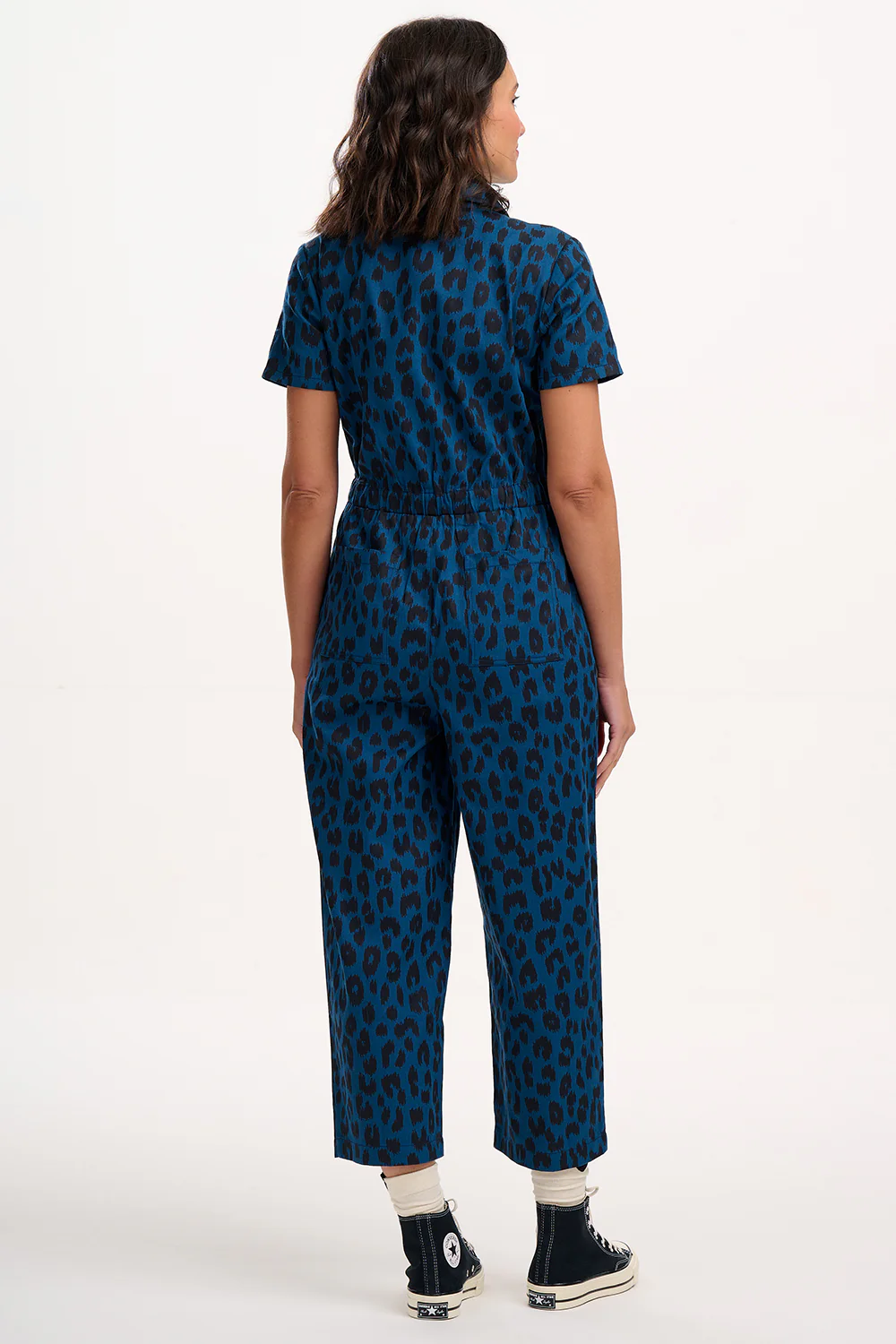 Cora Cropped Jumpsuit - Petrol Navy, Ikat Leopard - Image 4