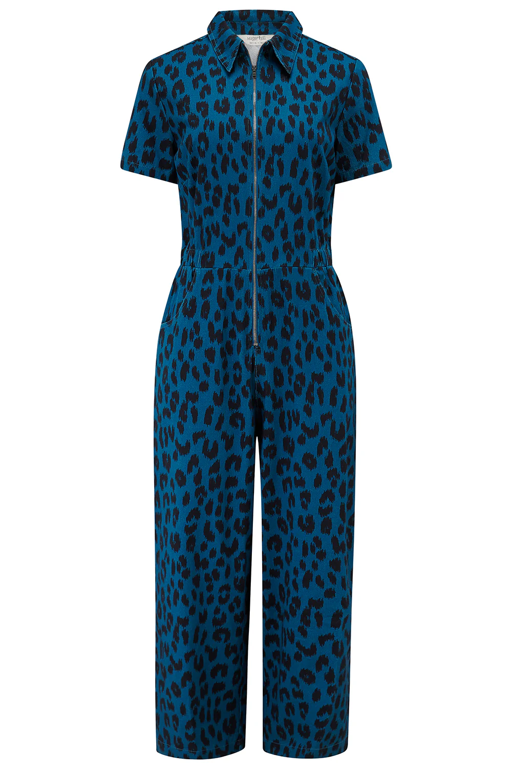 Cora Cropped Jumpsuit - Petrol Navy, Ikat Leopard - Image 5