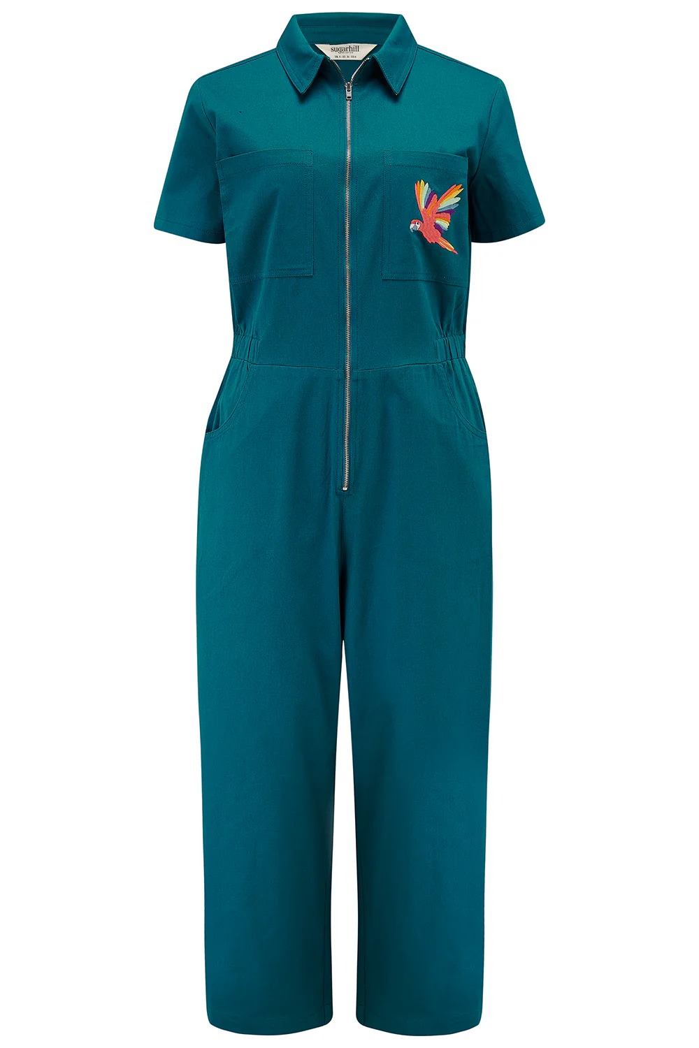 Cora Cropped Jumpsuit - Teal, Rainbow Parrot - Image 6