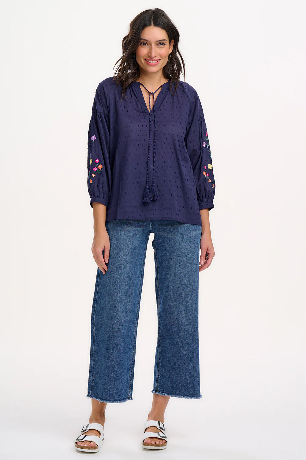 Delphi Boho Top - Navy, Rainbow Flowers - Image 3