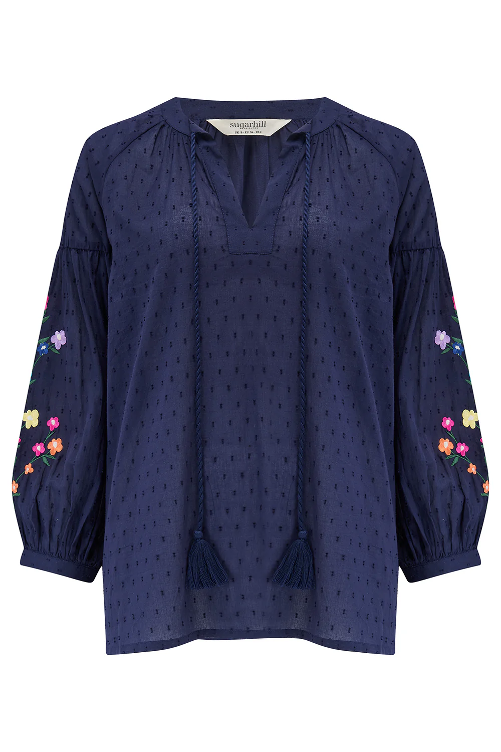 Delphi Boho Top - Navy, Rainbow Flowers - Image 5