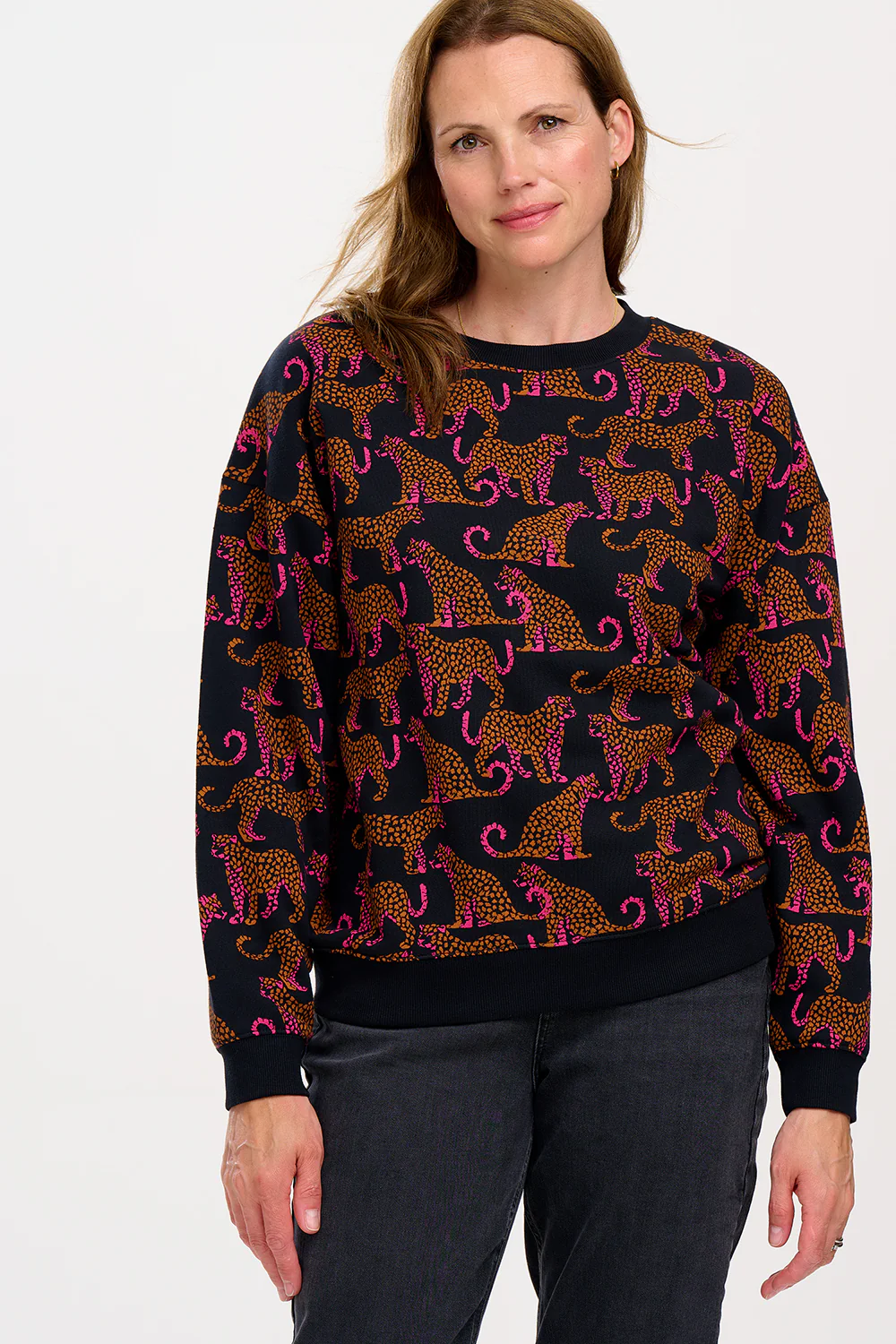 Eadie Relaxed Sweatshirt - Black, Leopard Spots - Image 4