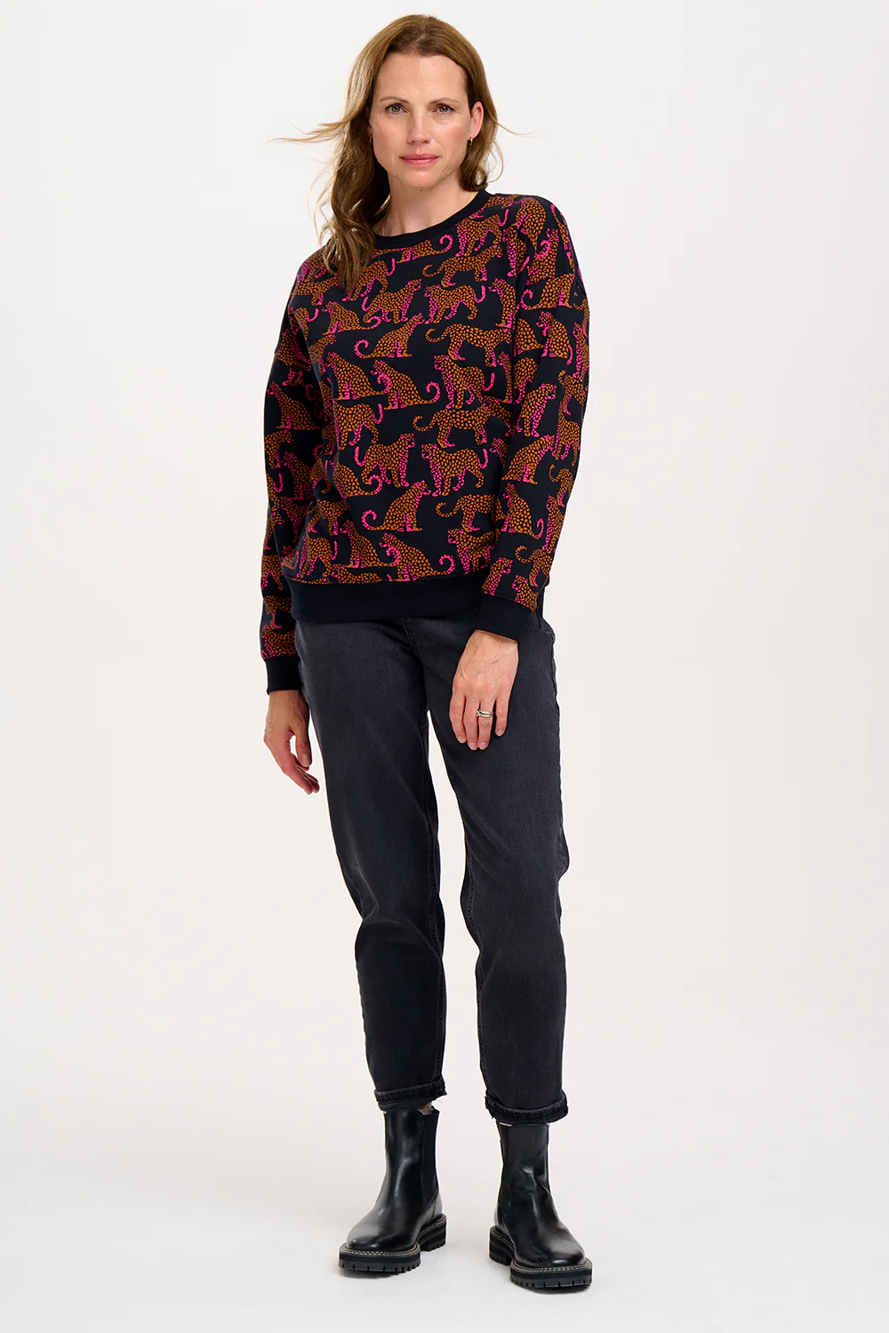 Eadie Relaxed Sweatshirt - Black, Leopard Spots - Image 5