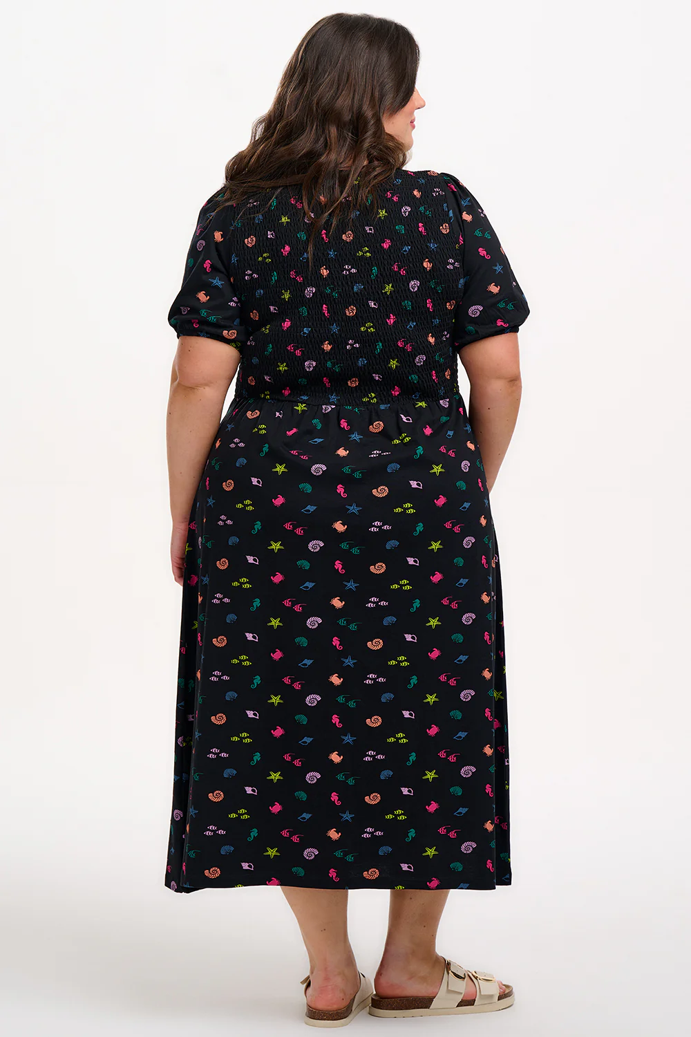 Edina Shirred Jersey Midi Dress - Black/Multi, Underwater Rainbow - Image 5