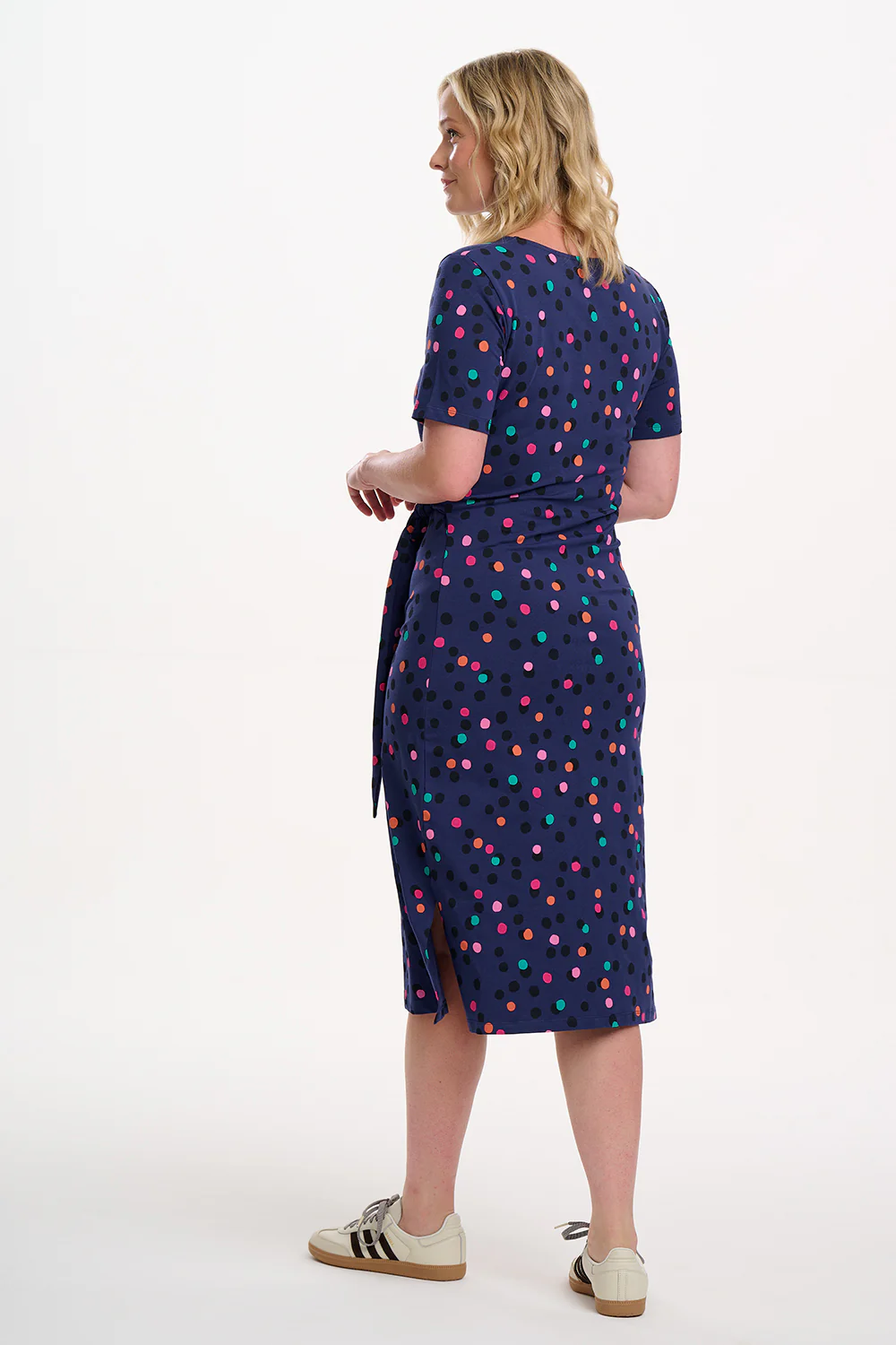 Emersyn Jersey Midi Dress - Blue, Dappled Rainbow Spot - Image 3