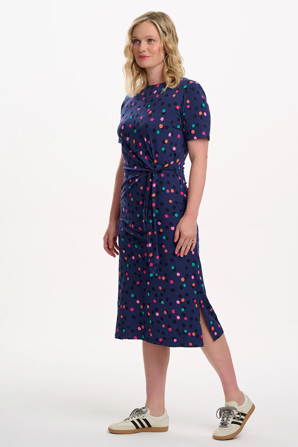 Emersyn Jersey Midi Dress - Blue, Dappled Rainbow Spot - Image 4