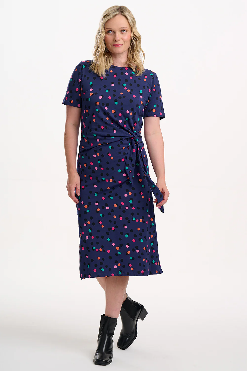 Emersyn Jersey Midi Dress - Blue, Dappled Rainbow Spot - Image 5