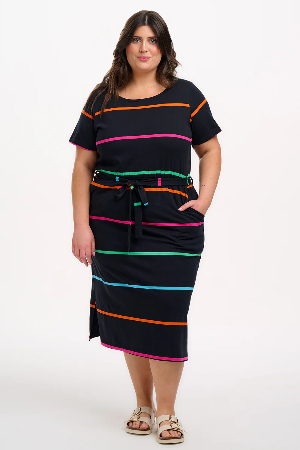 Flissy Jersey Midi Dress - Black, Spaced Eighties Stripe - Image 3