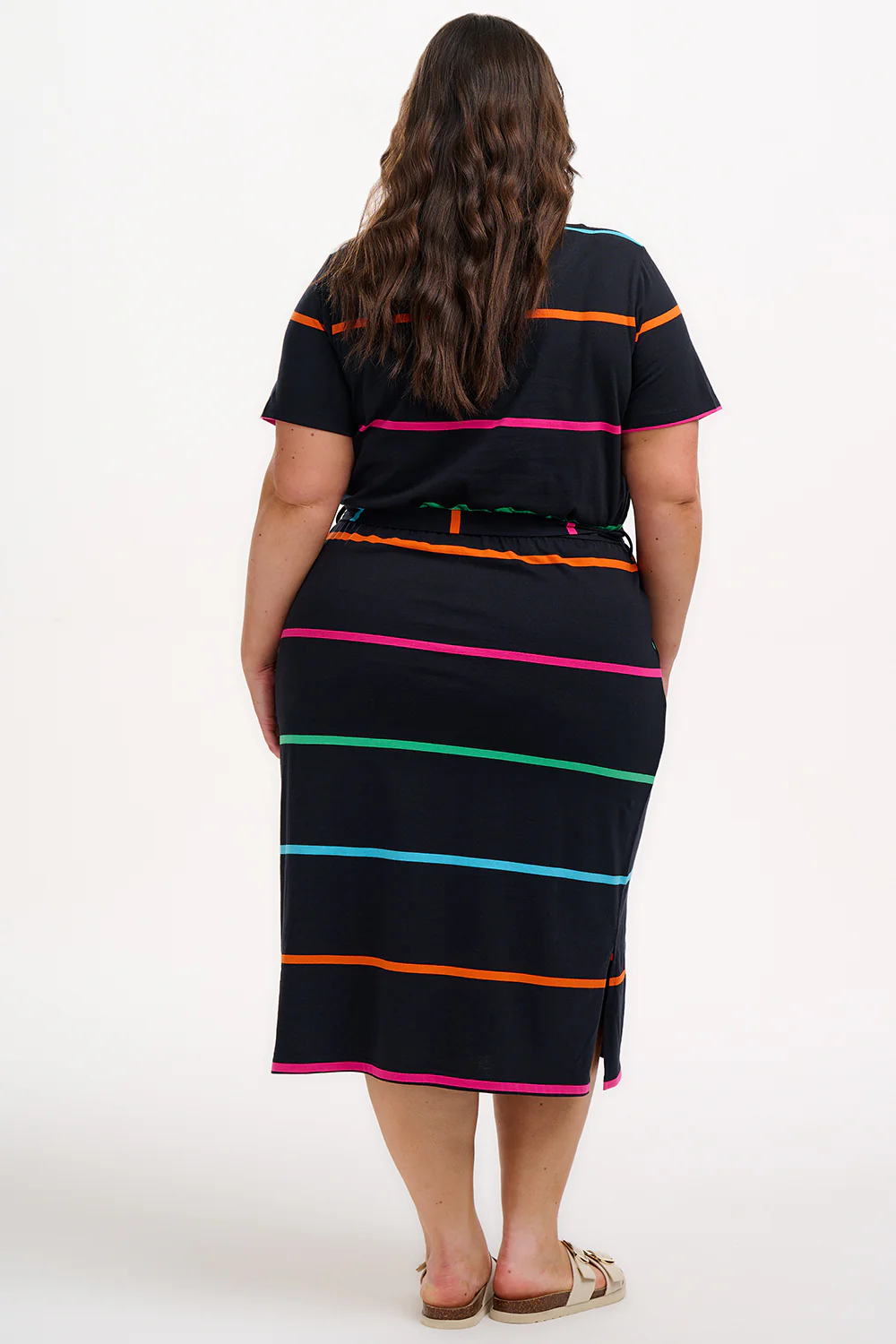 Flissy Jersey Midi Dress - Black, Spaced Eighties Stripe - Image 4