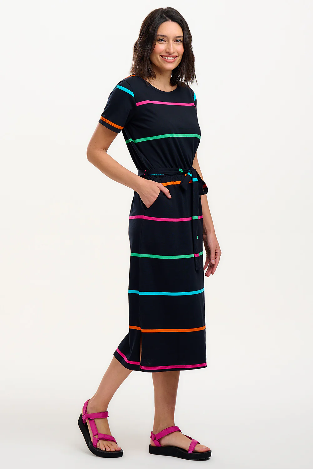 Flissy Jersey Midi Dress - Black, Spaced Eighties Stripe - Image 5