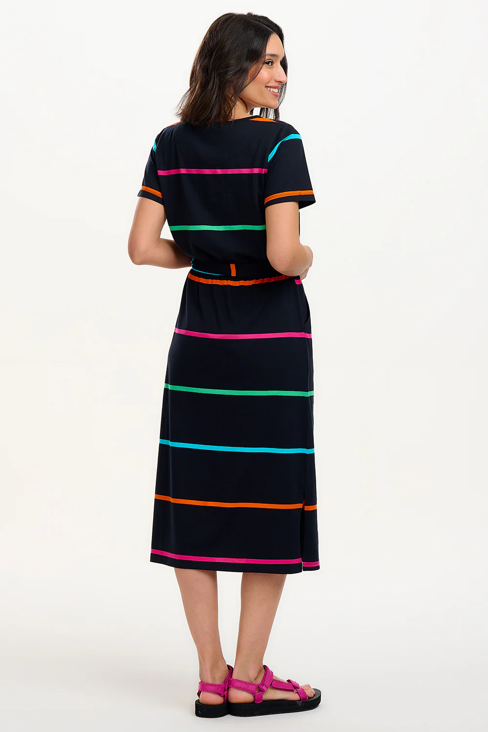 Flissy Jersey Midi Dress - Black, Spaced Eighties Stripe - Image 6