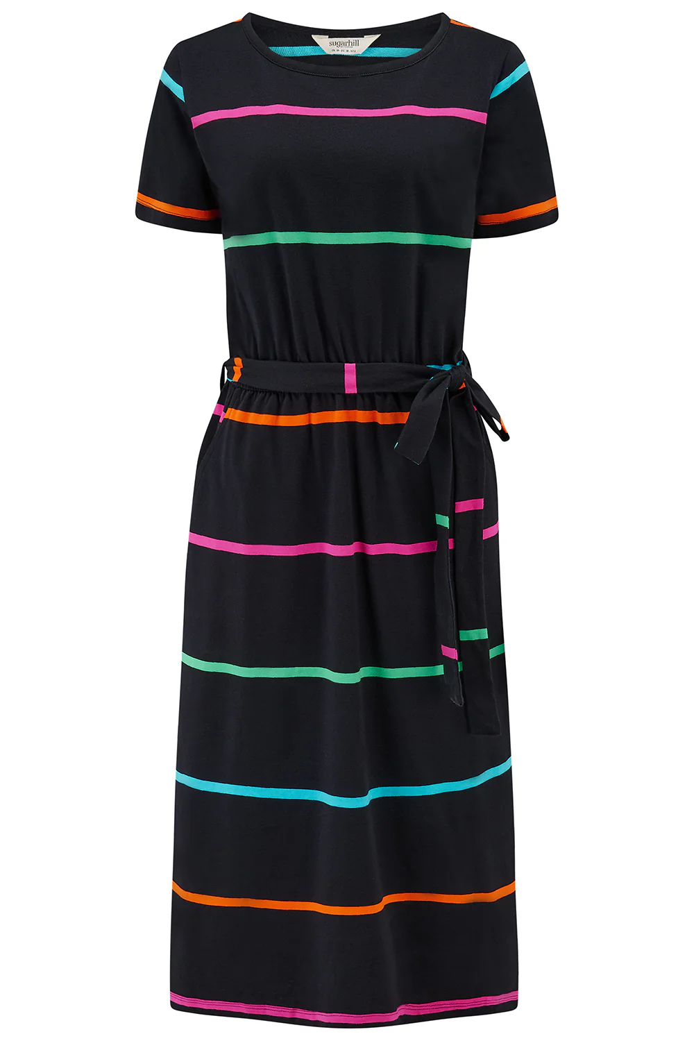Flissy Jersey Midi Dress - Black, Spaced Eighties Stripe - Image 7