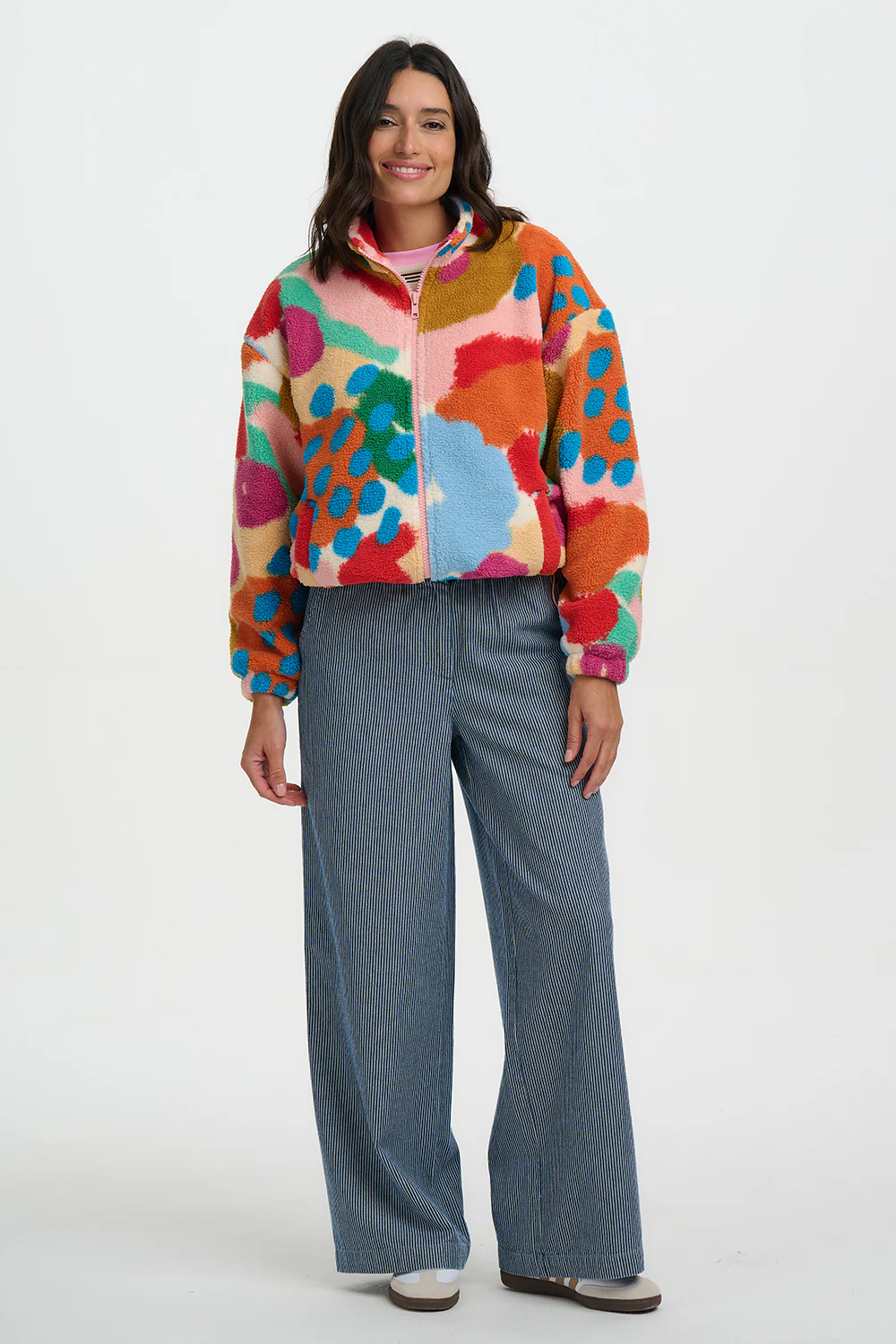 Hartley Zip Up Fleece - Off White/Multi, Abstract Floral - Image 5