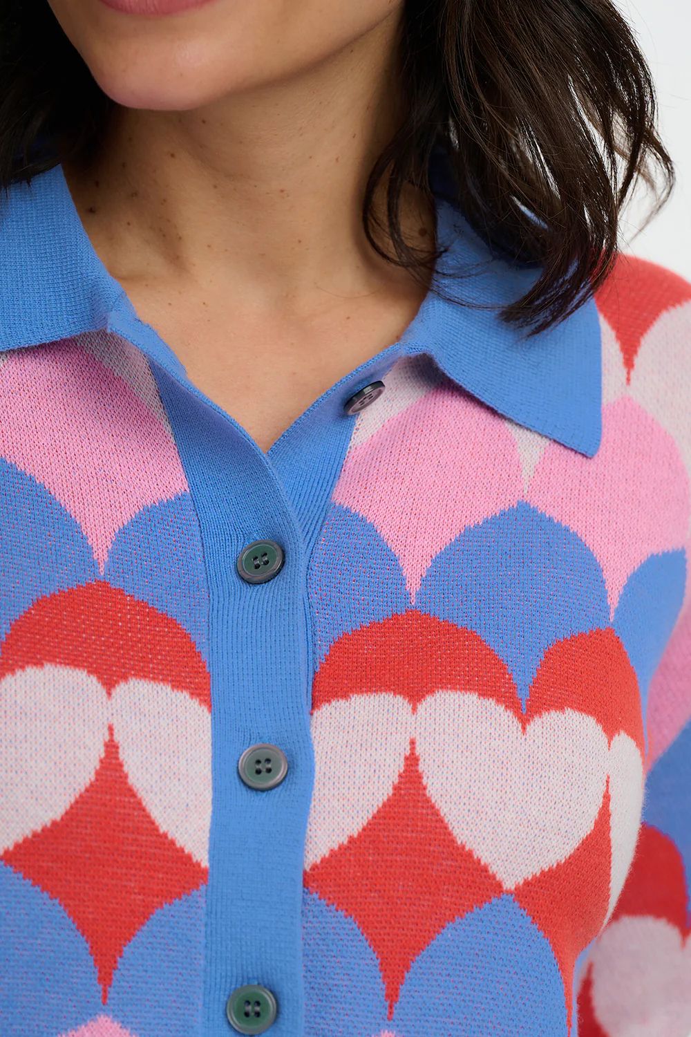 Hollie Collared Cardigan - Multi, Heart Scallop - Image 3