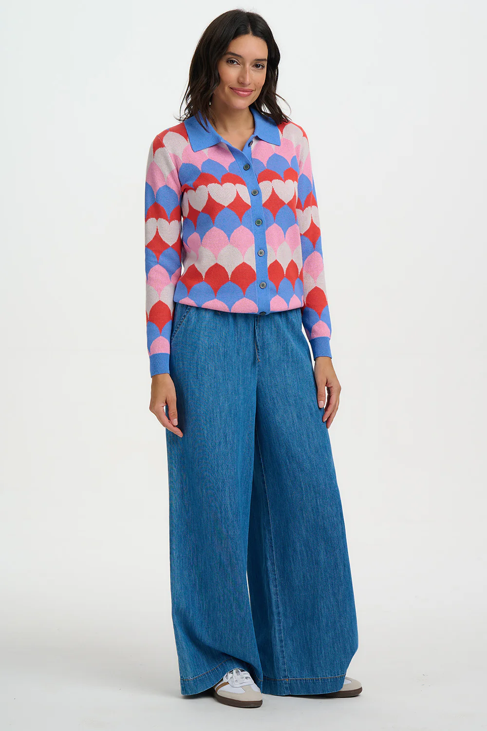 Hollie Collared Cardigan - Multi, Heart Scallop - Image 4