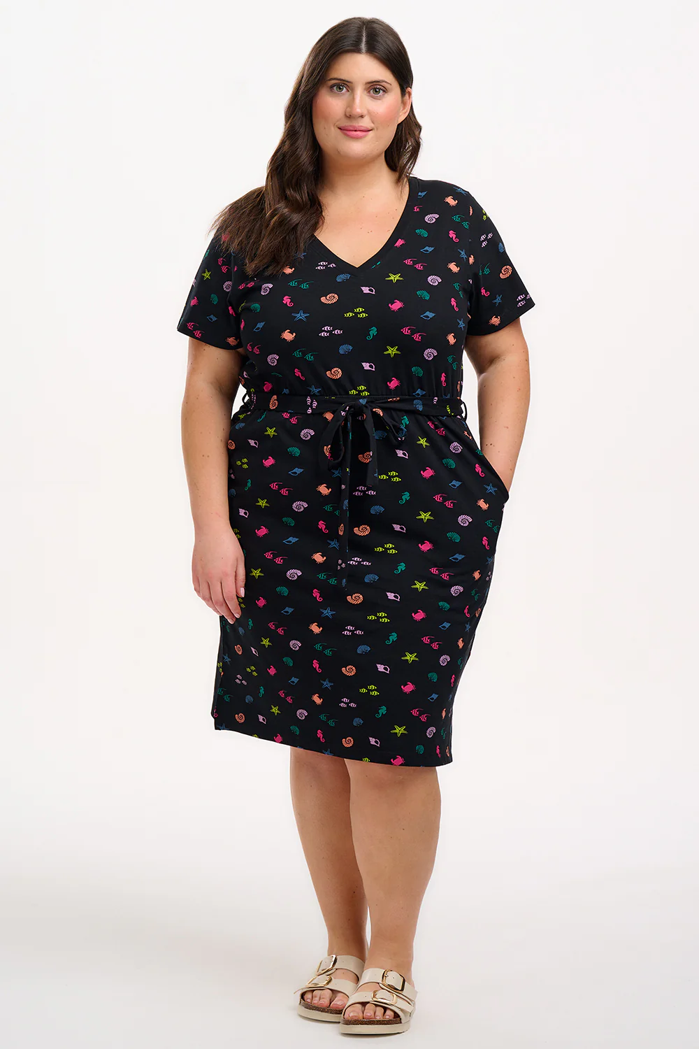 Joelle V-Neck Jersey Mini Dress - Black/Multi, Underwater Rainbow - Image 3