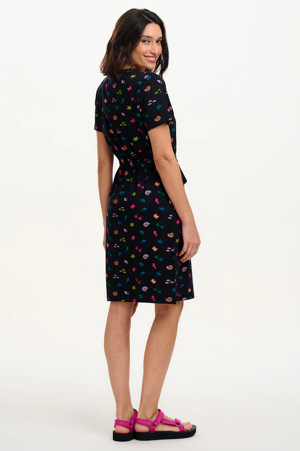 Joelle V-Neck Jersey Mini Dress - Black/Multi, Underwater Rainbow - Image 7