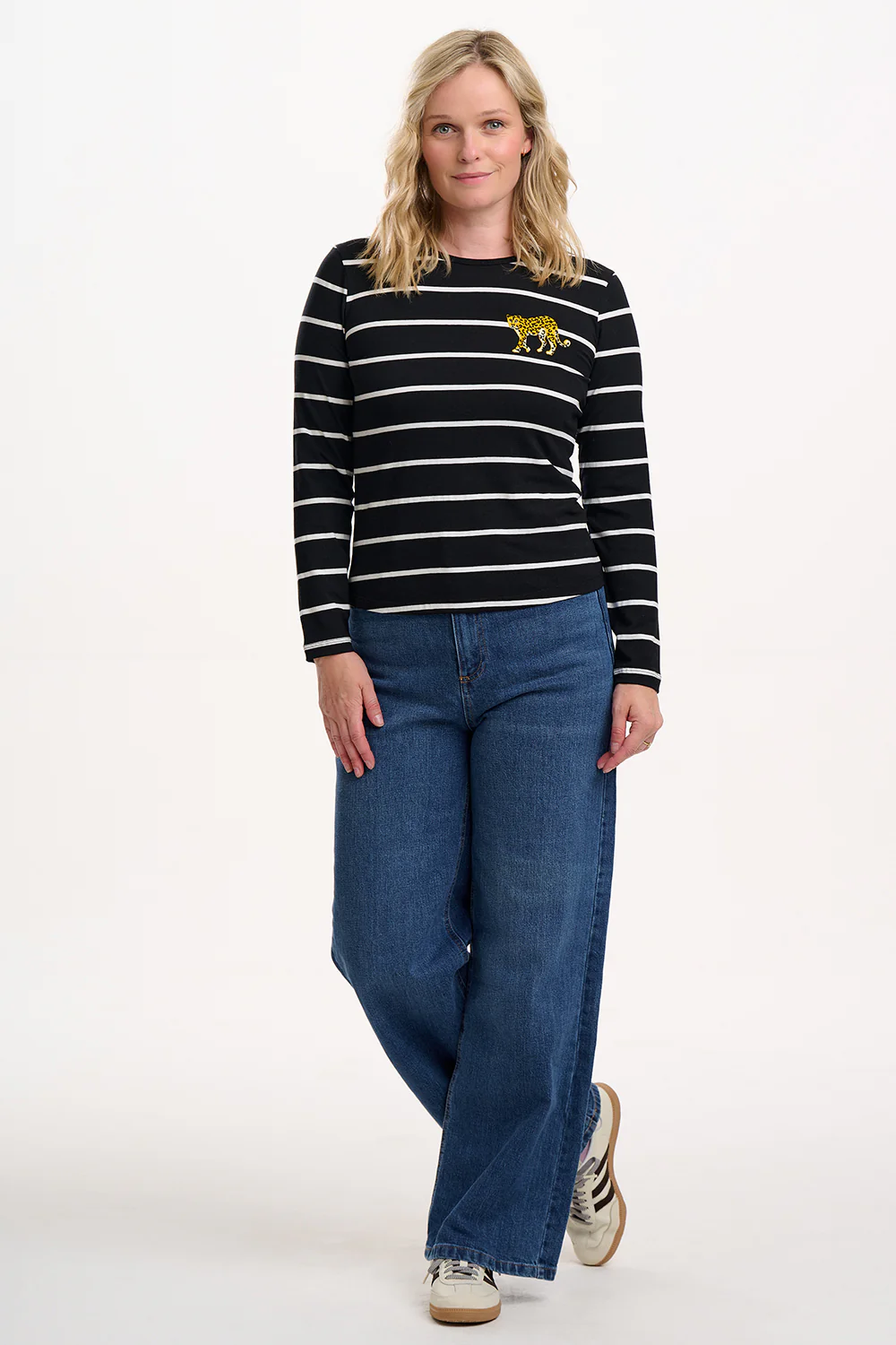 Josie Jersey Top - Black/White, Stripe Leopard - Image 3