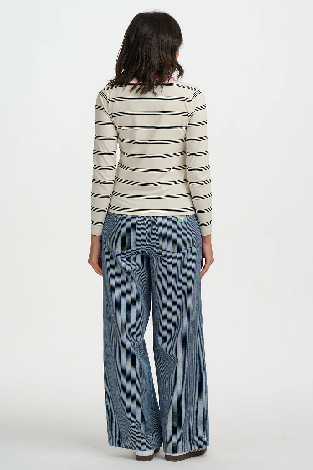 Josie Jersey Top - Off White/Black - Image 3