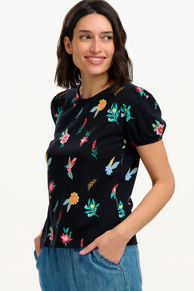 Lexley Jersey Top - Black/Multi, Hummingbird Garden - Image 3