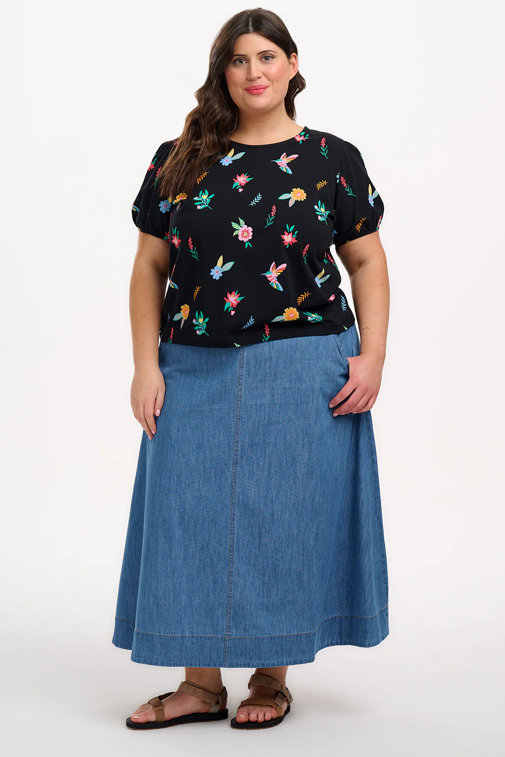 Lexley Jersey Top - Black/Multi, Hummingbird Garden - Image 4