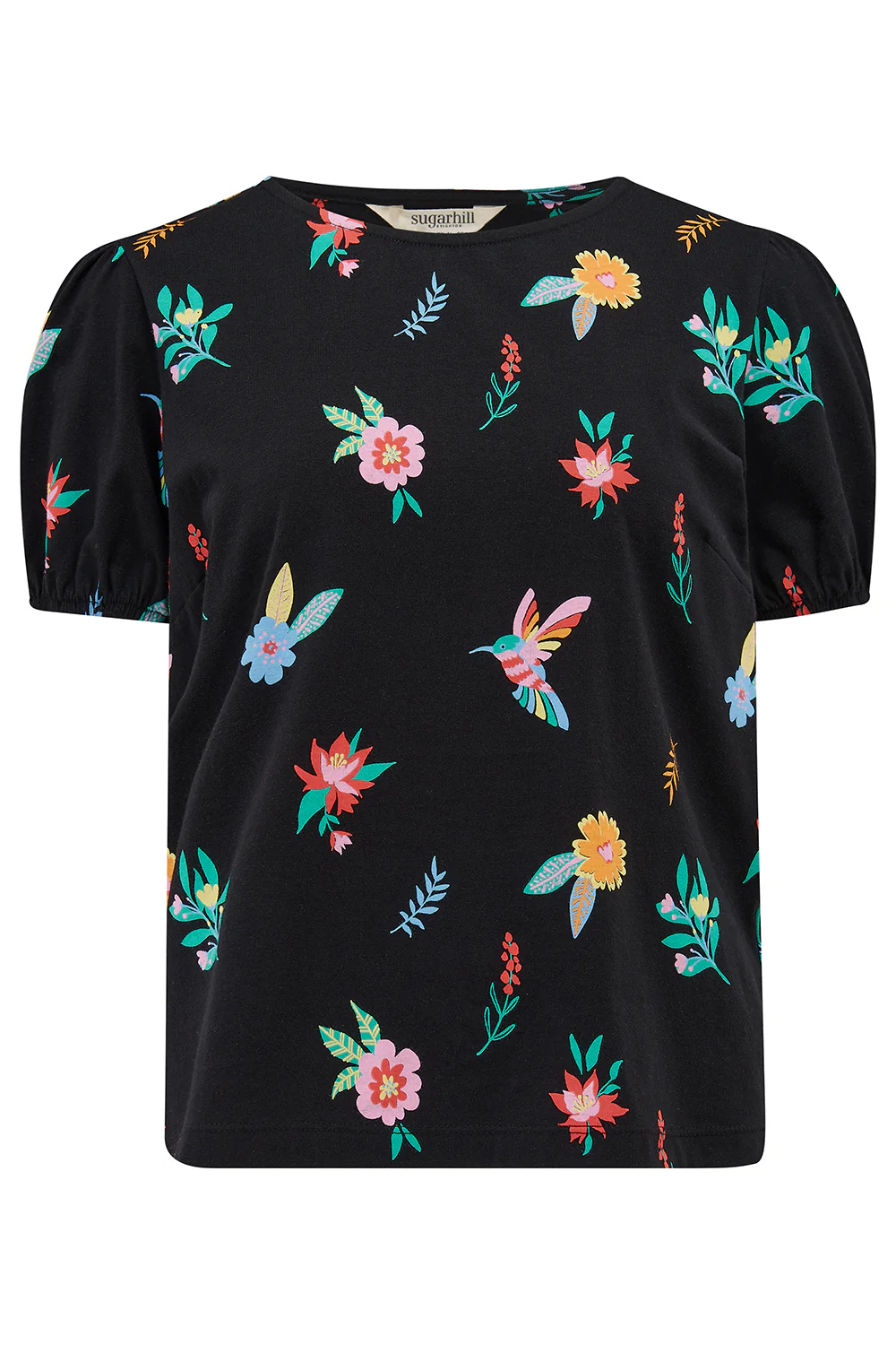 Lexley Jersey Top - Black/Multi, Hummingbird Garden - Image 8