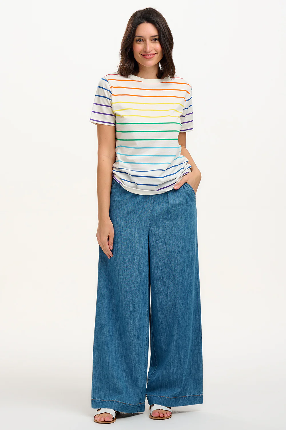 Maggie T-Shirt - Multicolour, Triple Rainbow, Flower Face - Image 4