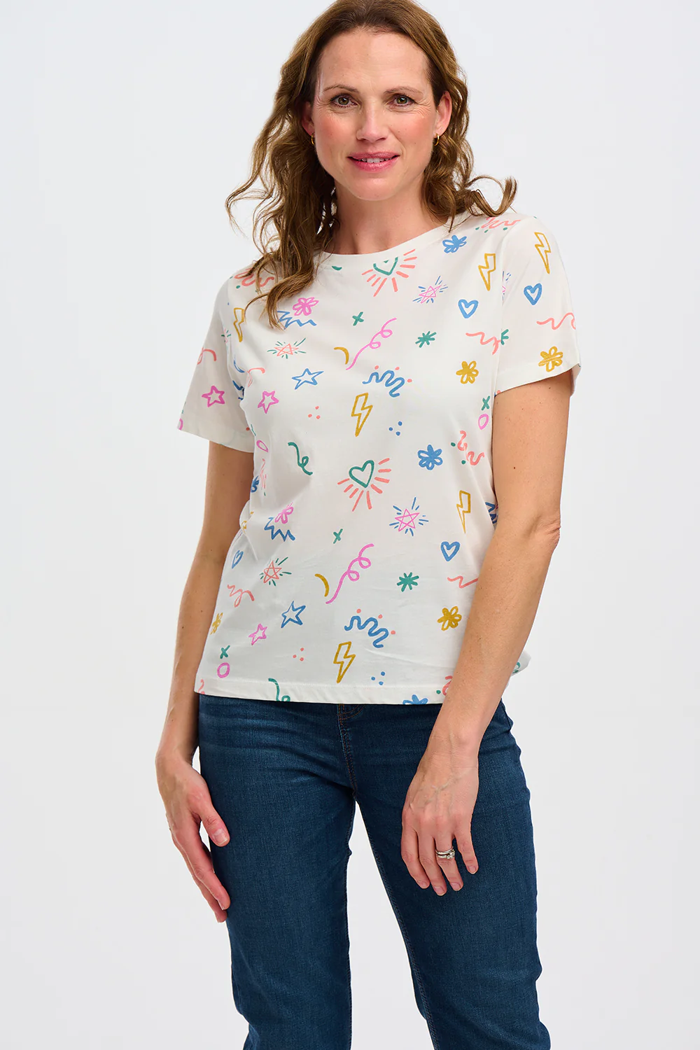 Maggie T-shirt - Off-White, Doodle Print - Image 3
