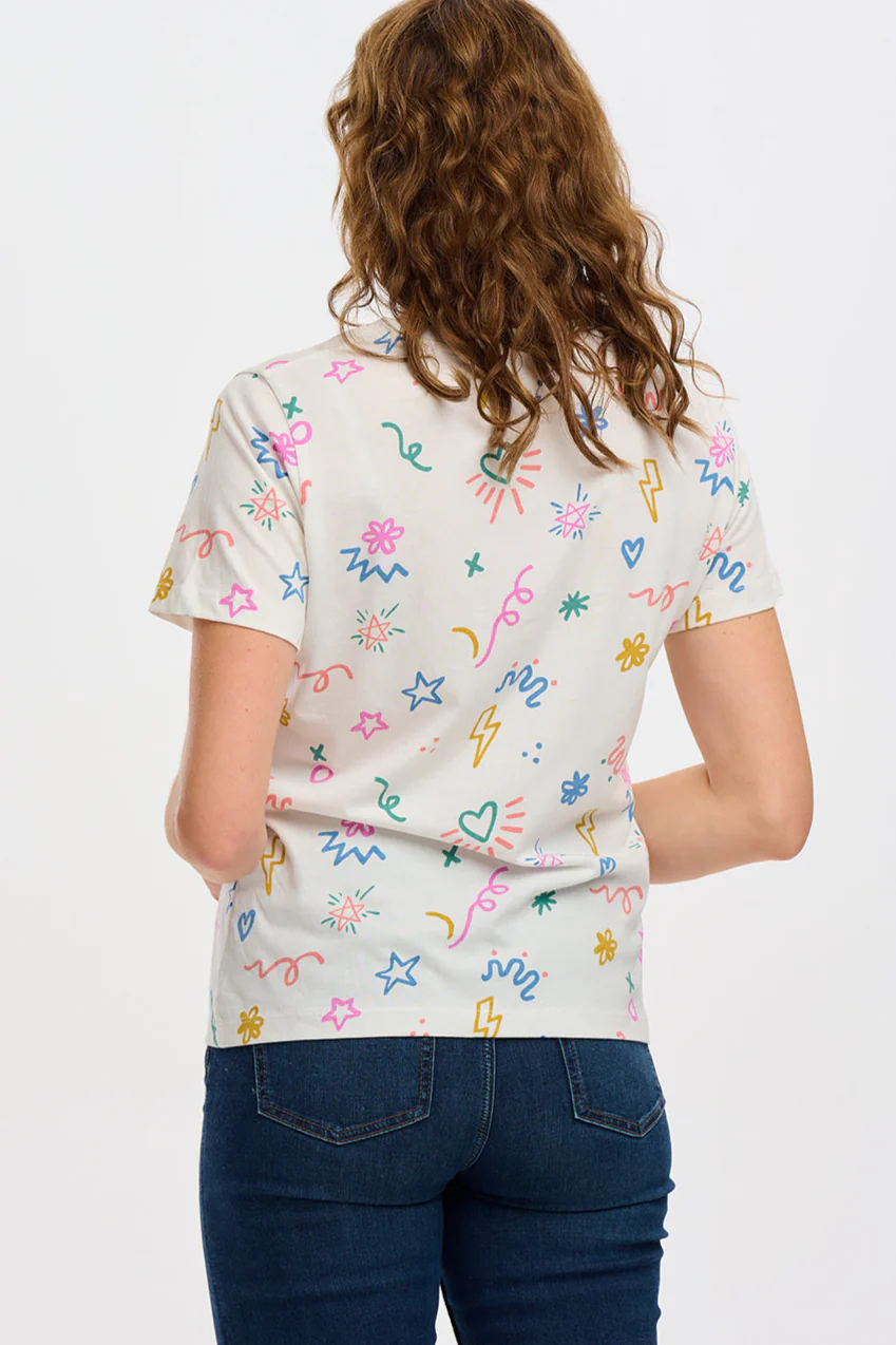 Maggie T-shirt - Off-White, Doodle Print - Image 4
