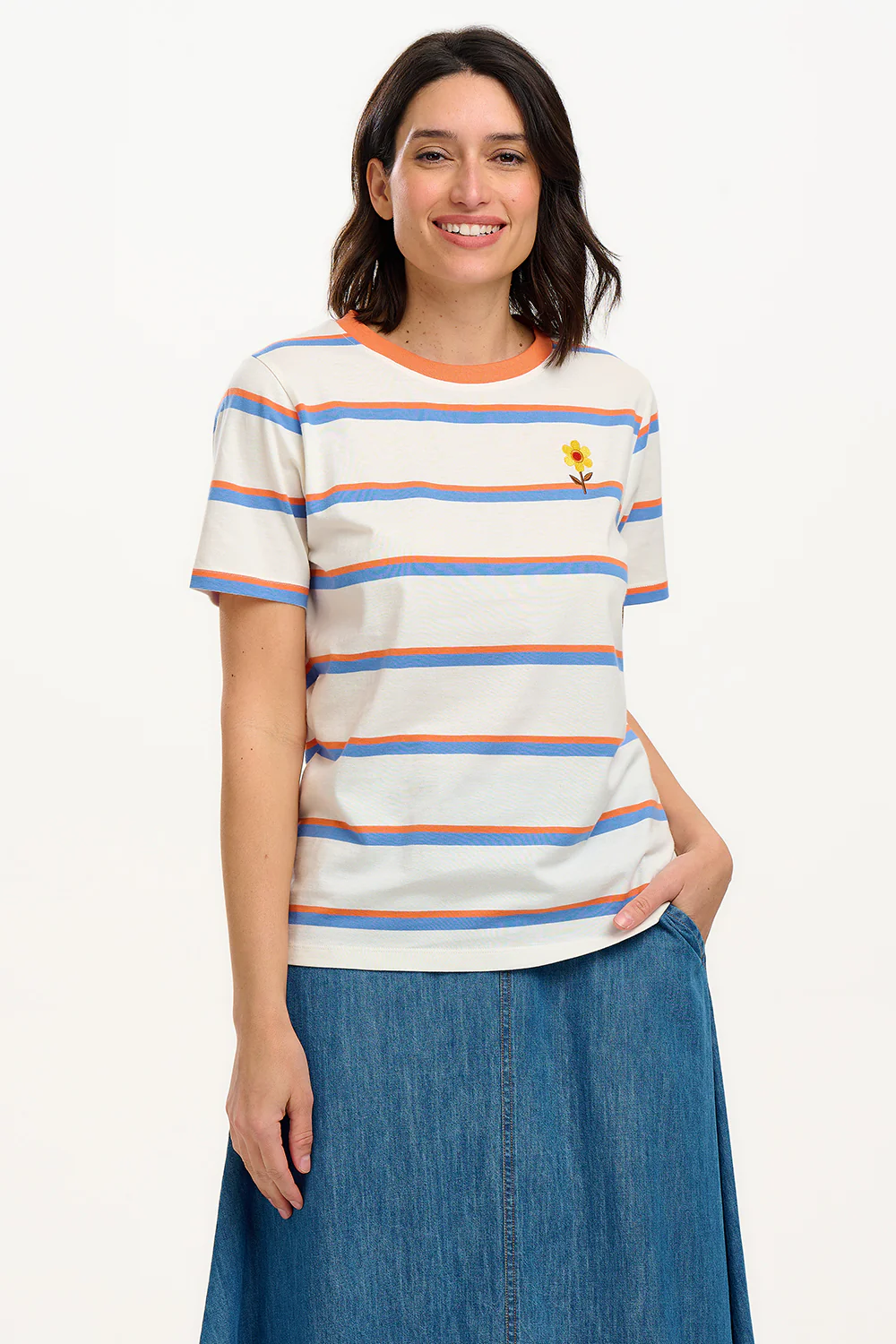 Maggie T-Shirt - Off White, Duo Vintage Stripe, Flower - Image 3