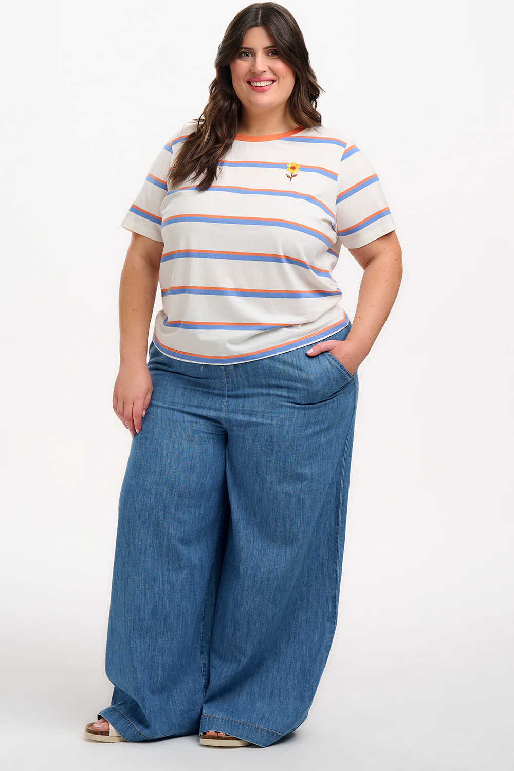 Maggie T-Shirt - Off White, Duo Vintage Stripe, Flower - Image 4