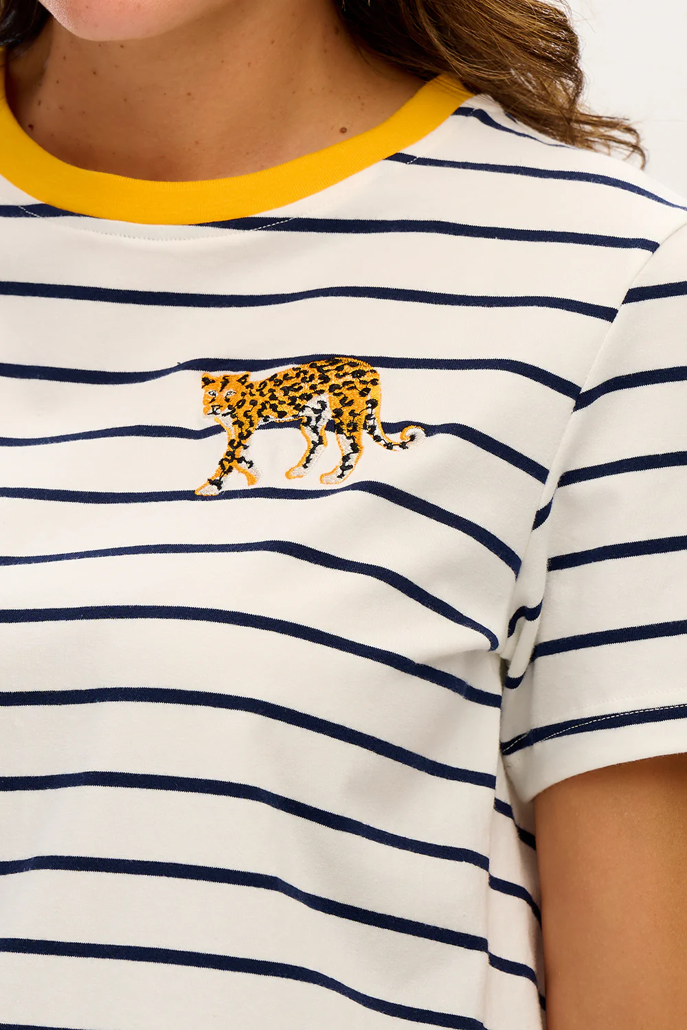 Maggie T-shirt - Off-White/Navy, Leopard Embroidery - Image 3