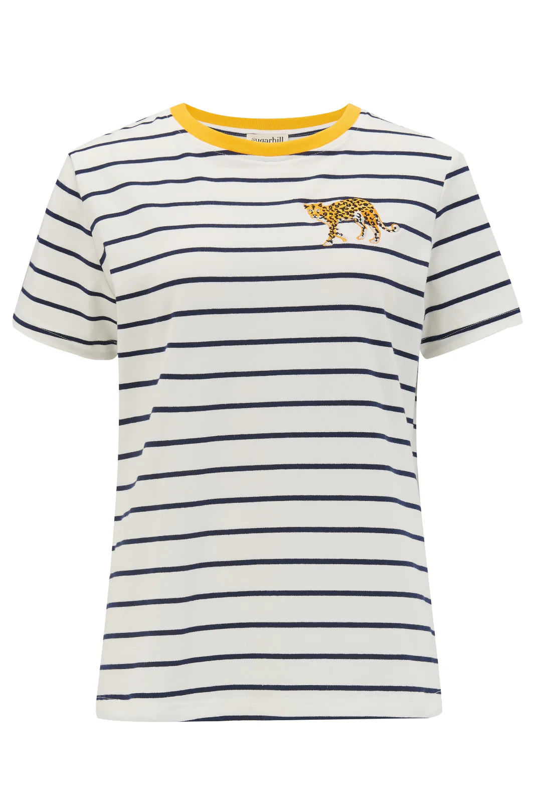 Maggie T-shirt - Off-White/Navy, Leopard Embroidery - Image 7