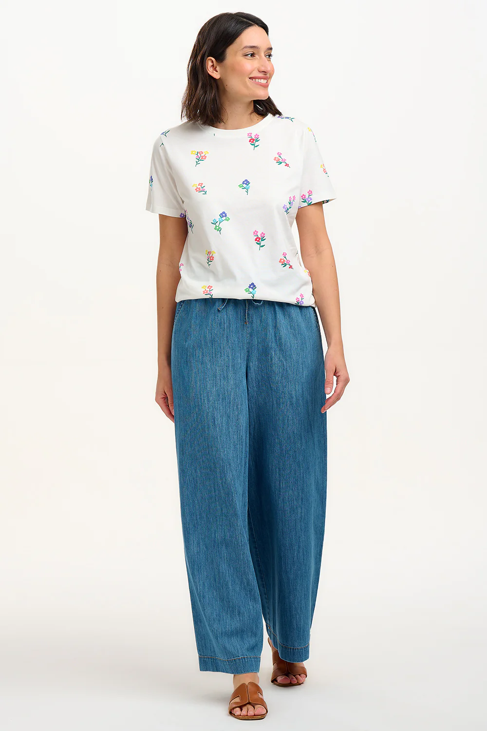 Maggie T-Shirt - Off White, Rainbow Floral Sprigs - Image 3