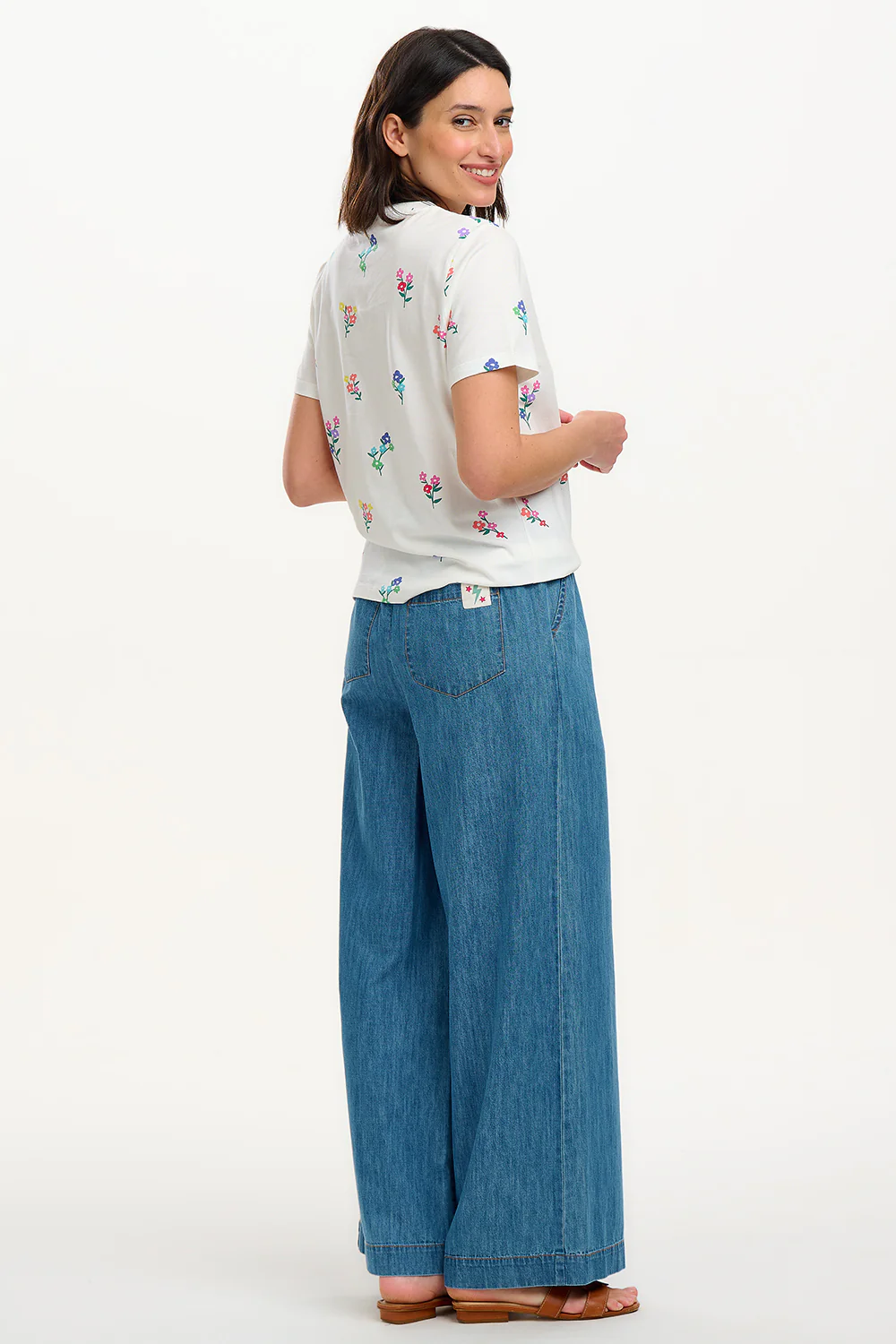 Maggie T-Shirt - Off White, Rainbow Floral Sprigs - Image 4