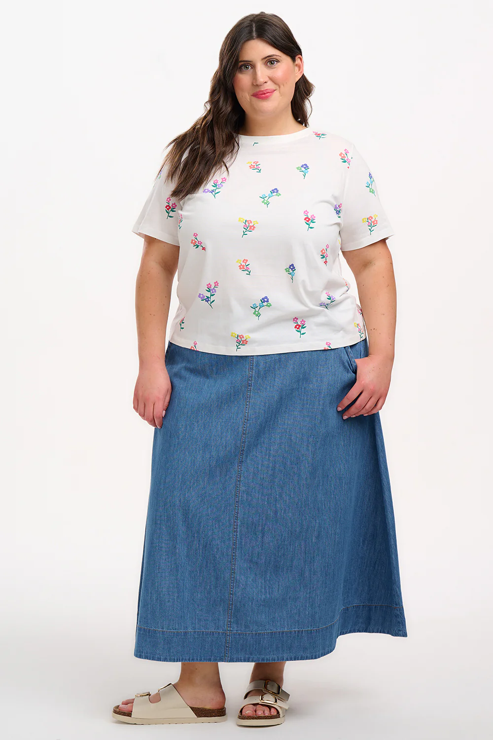 Maggie T-Shirt - Off White, Rainbow Floral Sprigs - Image 5