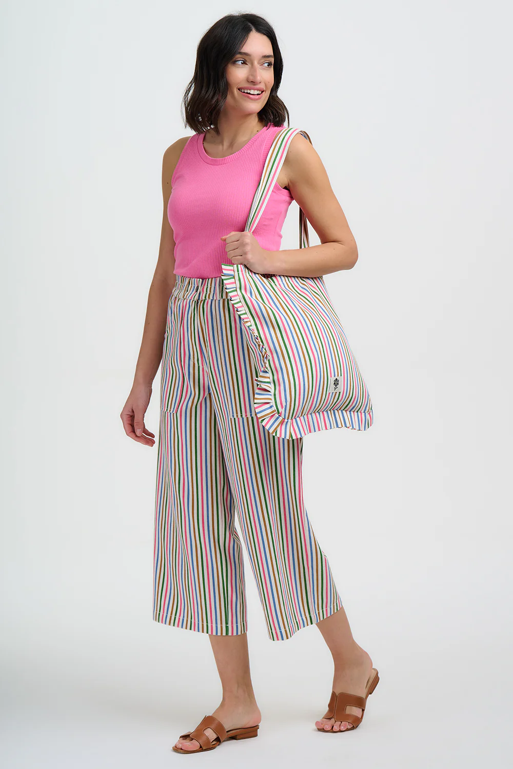 Monica Frill Tote - Multi, Colourful Canvas Stripe - Image 3