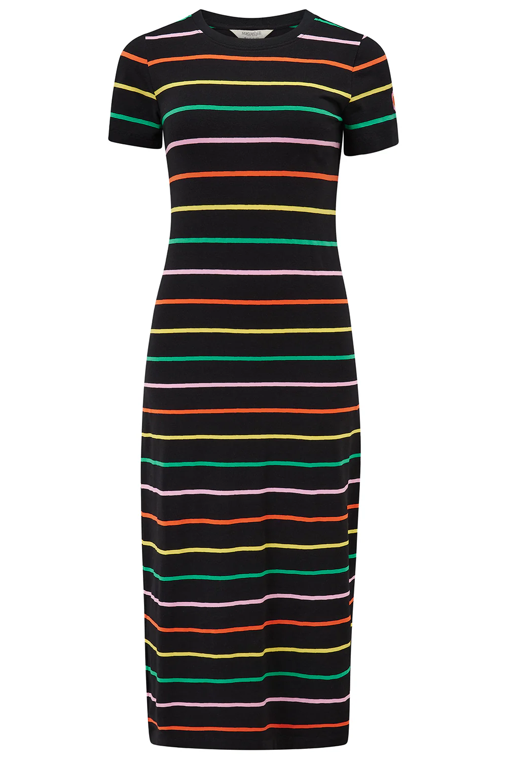 Monique Jersey Midi Dress - Black, Citrus Stripes - Image 6