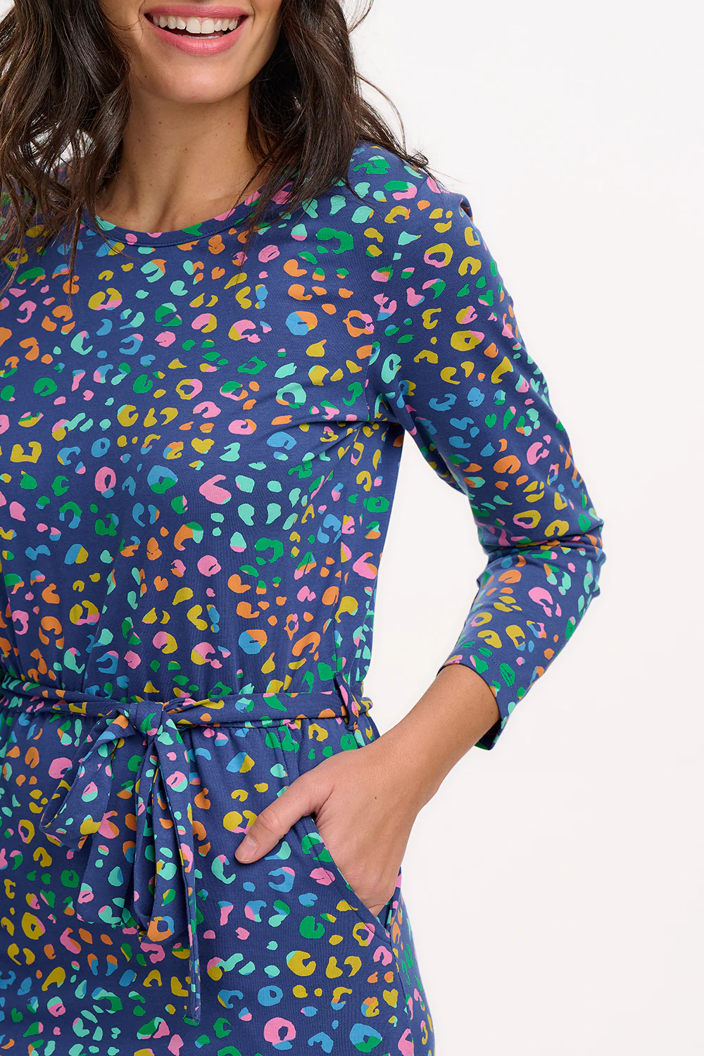 Pernella Midi Jersey Dress - Bright Navy, Mottled Leopard - Image 3