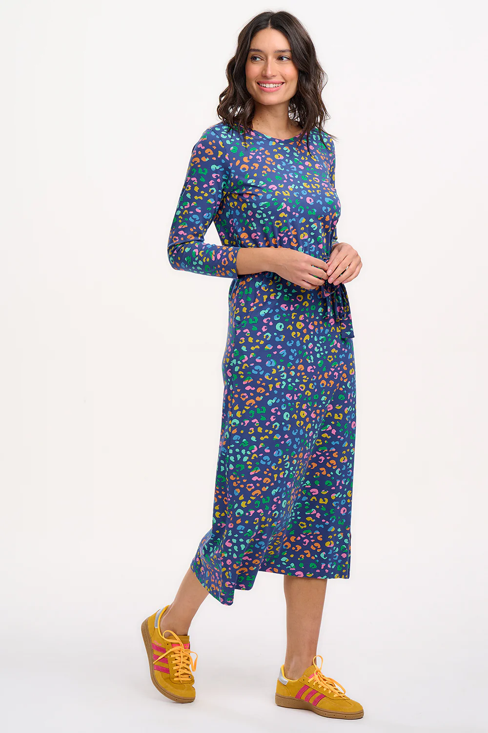 Pernella Midi Jersey Dress - Bright Navy, Mottled Leopard - Image 6