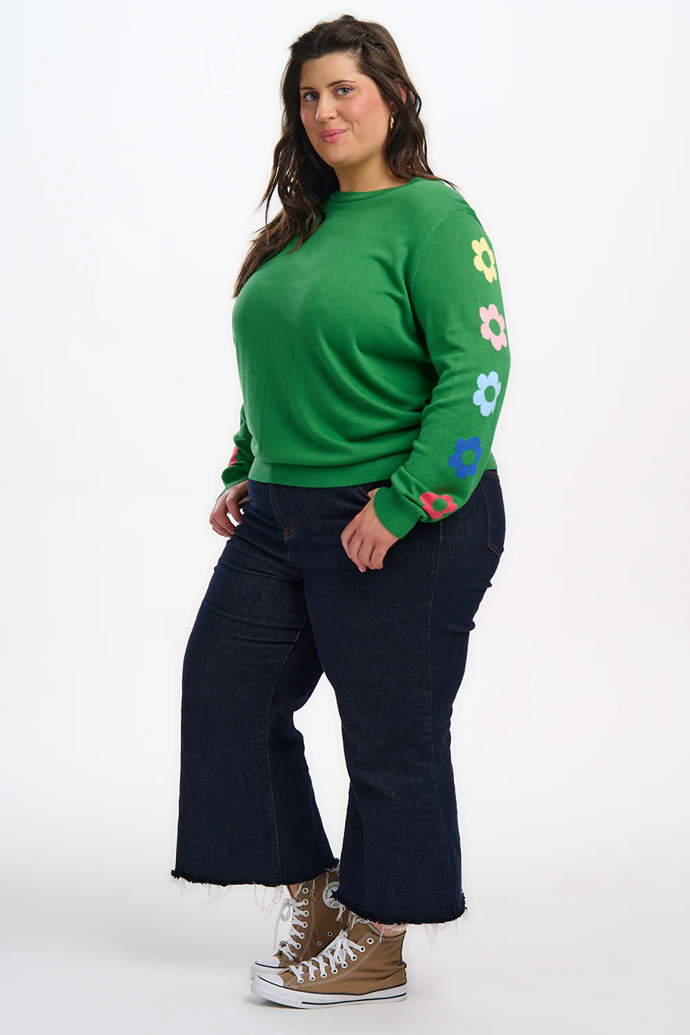 Rita Jumper - Green, Flower Sleeves - Image 3