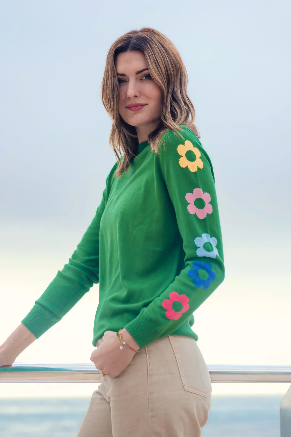 Rita Jumper - Green, Flower Sleeves - Image 8