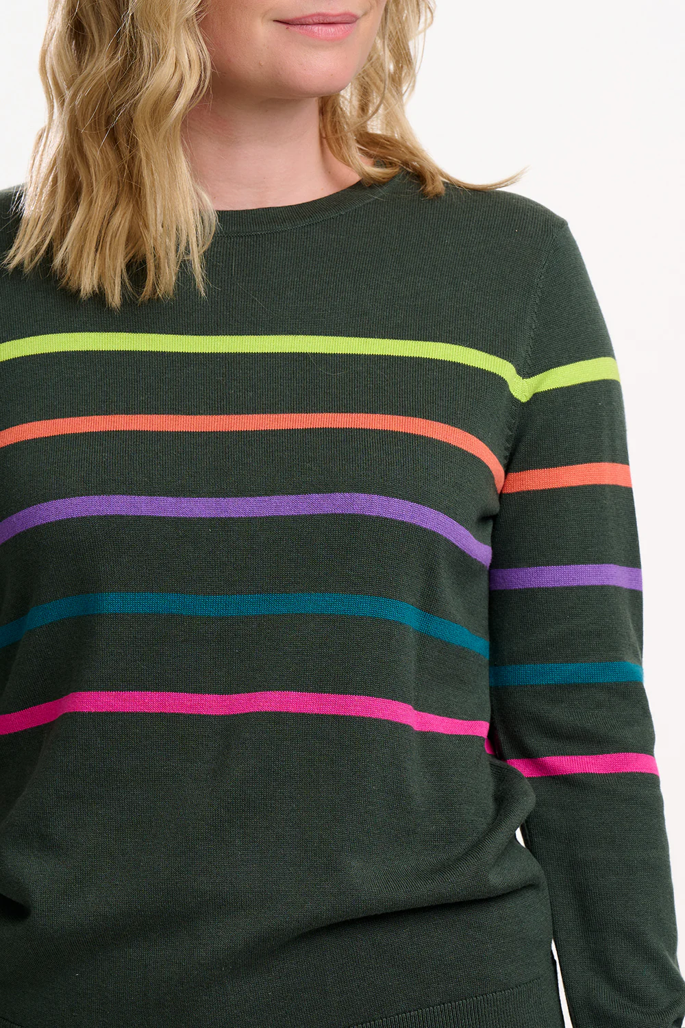 Rita Jumper - Khaki/Multi, Spaced Rainbow Stripes - Image 3
