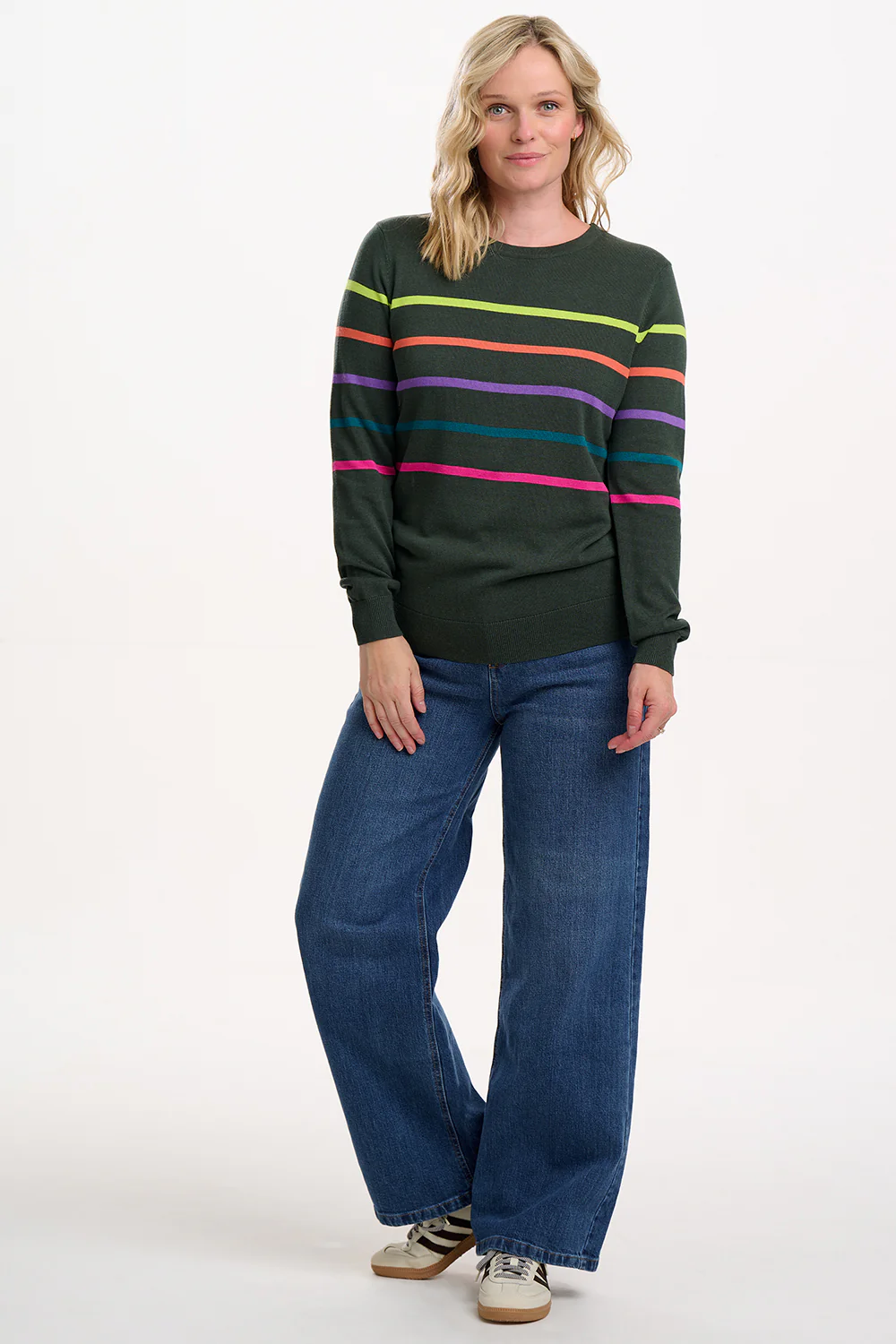 Rita Jumper - Khaki/Multi, Spaced Rainbow Stripes - Image 4