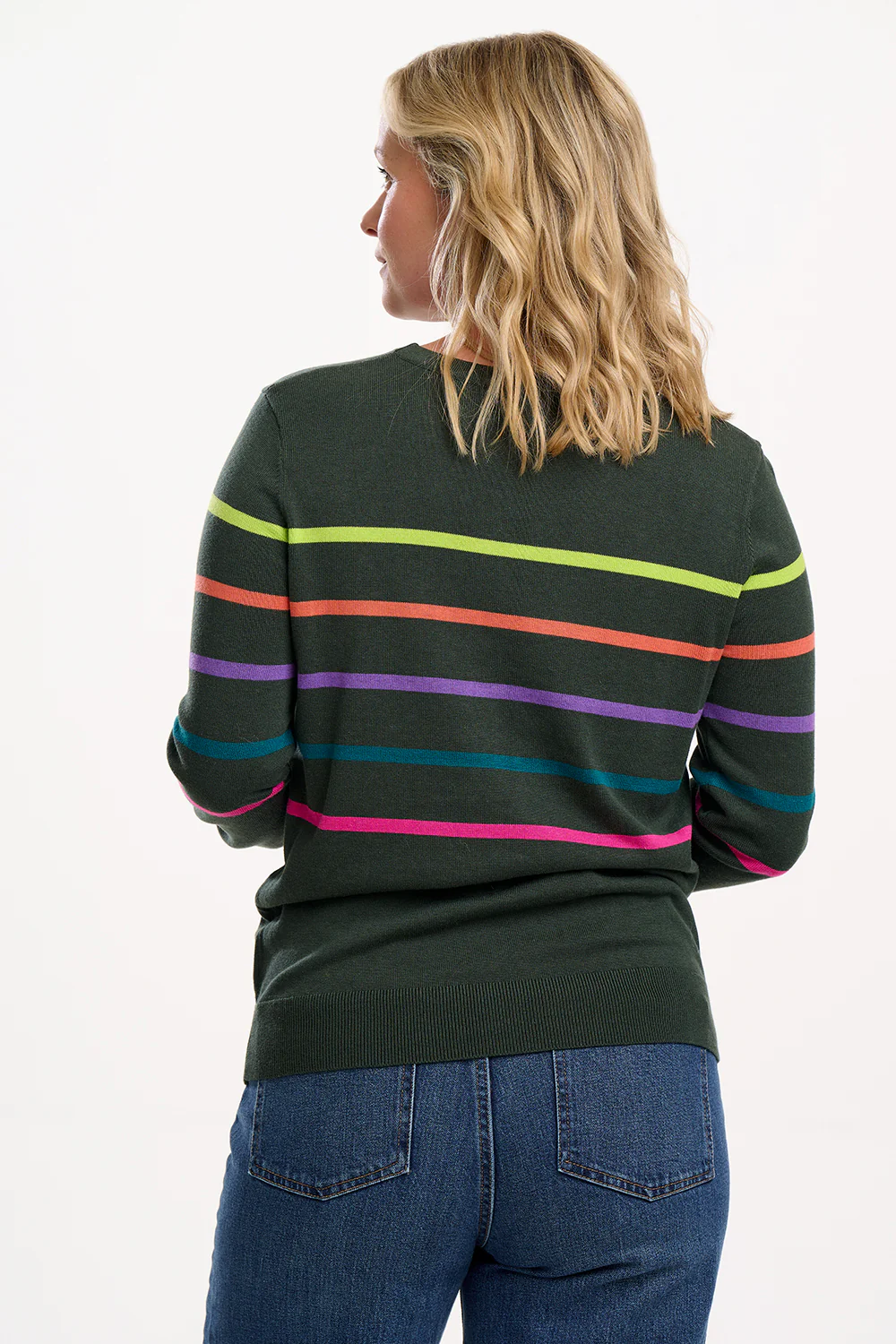 Rita Jumper - Khaki/Multi, Spaced Rainbow Stripes - Image 6